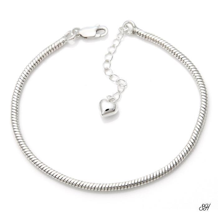 Miniature 92.5 Silver Heart Snake Chain Bracelet (8539222A)