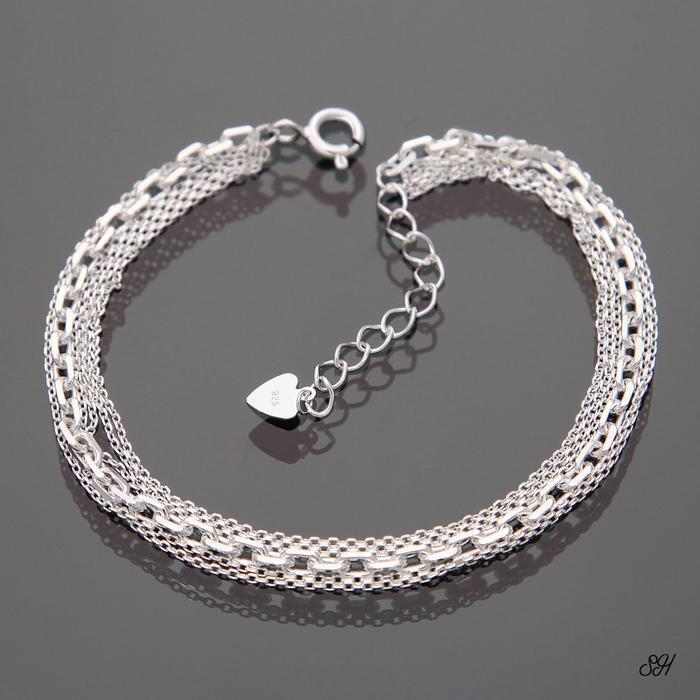 Miniature 92.5 Silver Square Chain Bracelet (6 Strand) (8539223A)