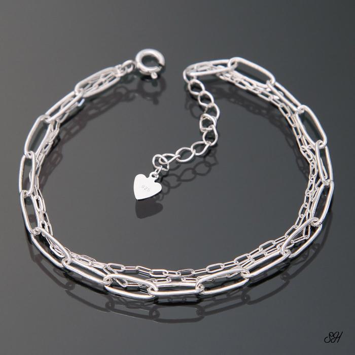 Miniature 92.5 Silver Link Earring Chain 3 Rows Bracelet (8539225A)