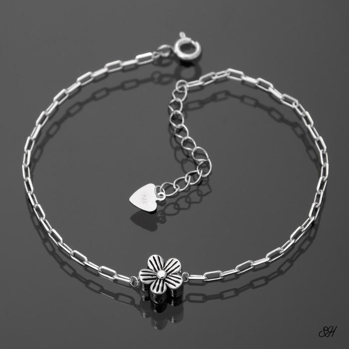 Miniature 92.5 Silver Flower Chain Bracelet (8539229A)