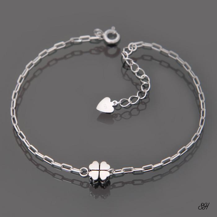Miniature 92.5 Silver Clover Chain Bracelet (8539232A)
