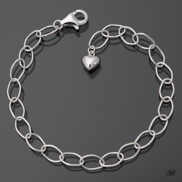 Miniature 92.5 Silver Heart Oval Chain Bracelet (8539234A)