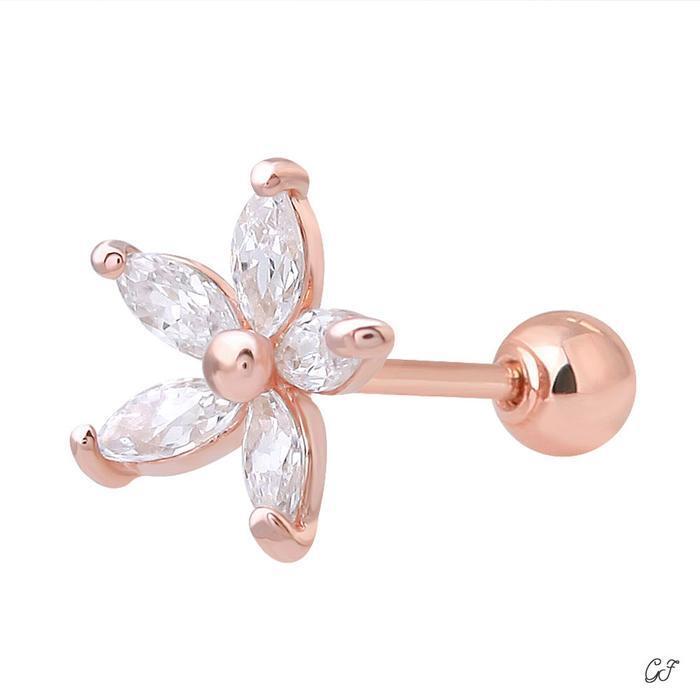 Miniature Star Flower 14K Rose Gold Flower Cubic Gold Piercing (8539291A)