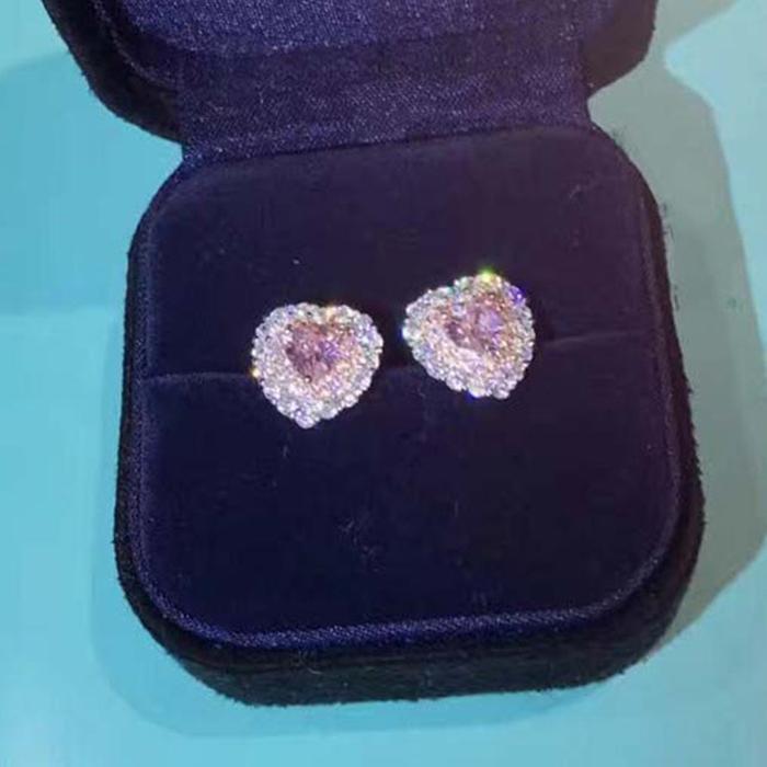 Designer Mimi Silver Stud Heart Pink Cubic Earrings ON (23750526A)