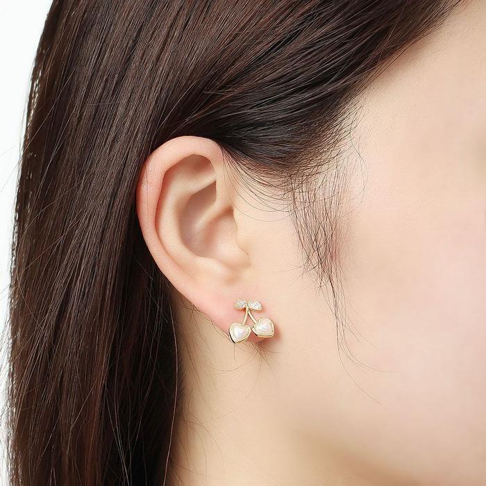 Raley Clothing Rly Silver 925 Cherry Heart Pearl Cubic Earrings (15356994)