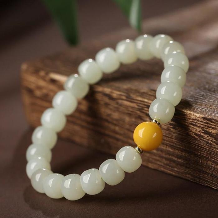 Lily's Rly Beeswax Natural Stone Jade 6mm Flat Jade Prayer Bead Bracelet Jade (16073265)