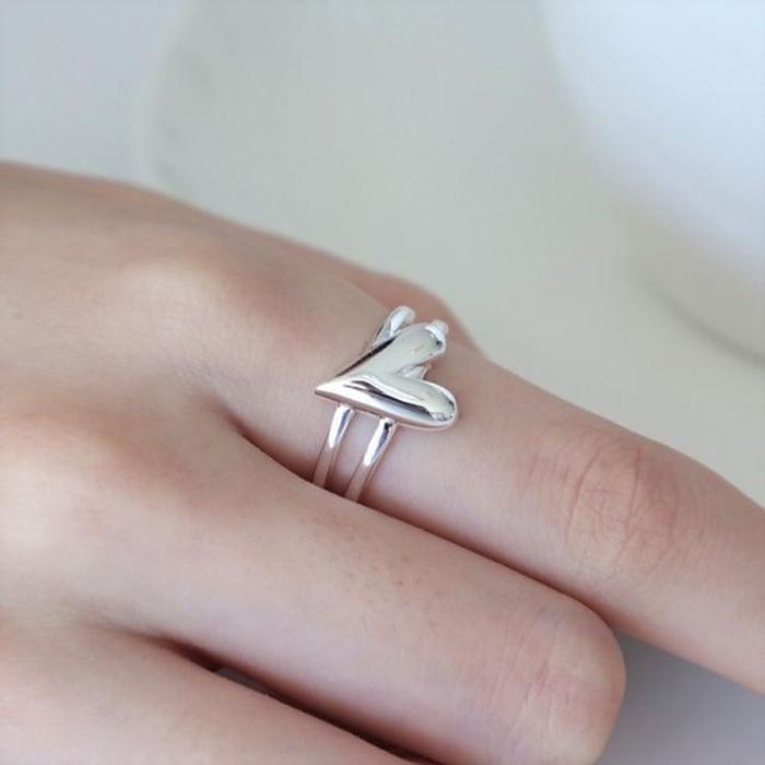 Two-line lovely heart ring (Silver925)