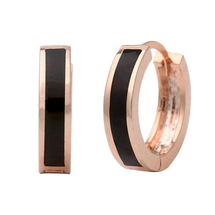 14K Rose Gold Black Basic One-Touch Ring Earrings (13173626A)