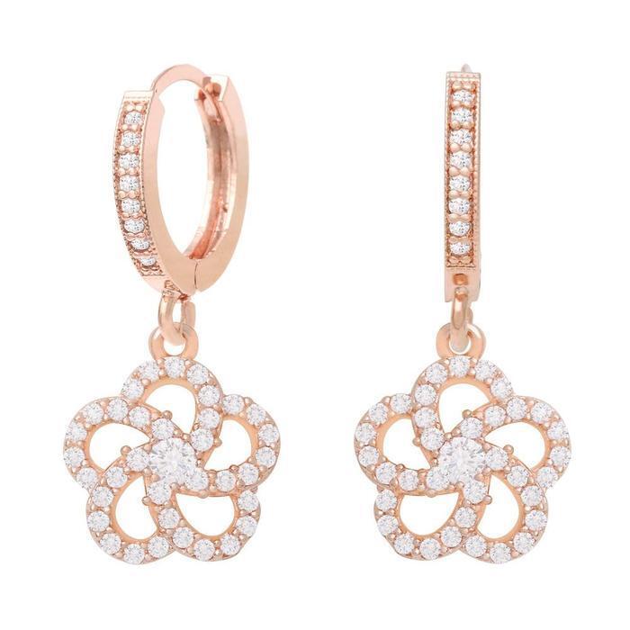 Proseller 14K Rose Gold Gold Nail Cubic Flower Drop One-Touch Ring Earrings (13173627A)