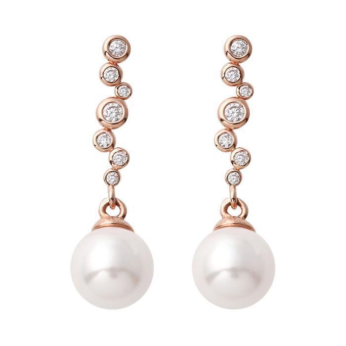 Proseller 14K Rose Gold Pearl Drop Stick Earrings (13173628A)