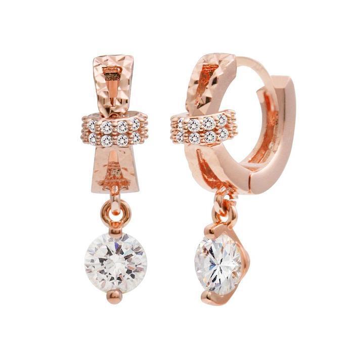[Proseller] 14K Rose Gold CZ Drop One-Touch Stud Earrings (13173629A)