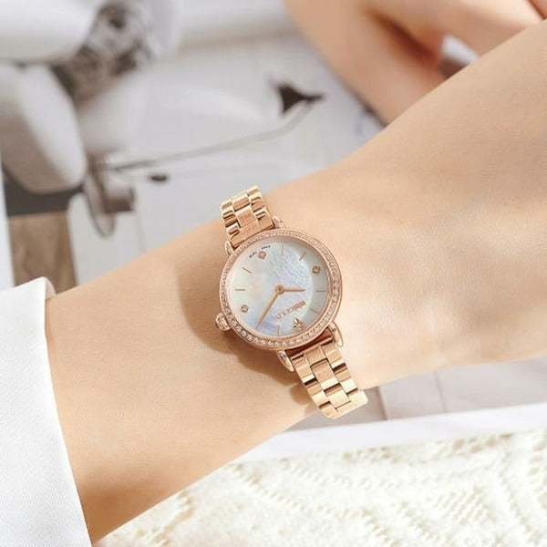 KatyAlphaShopping MiniGold Women's Circle Round Cubic Slim MetalBand WristWatch
