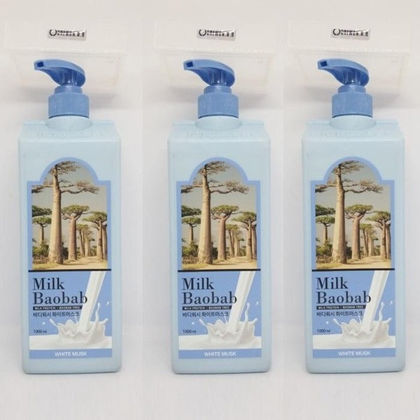 KatyAlphaShop [MilkyBaobab] MilkyBaobab Body Wash White Musk 1000ml 2+1 Total 3 Pieces