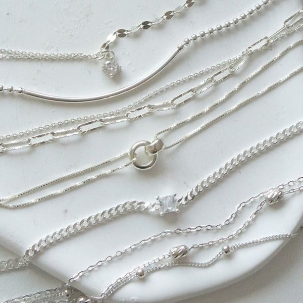 KatyAlpaShopping Domestic 92.5 purity bling 2-row chain cubic silver layered