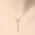 KTRAlphaShopping [Bijouholic] Silver 925 Gold Plated Ribbon Pearl Ball Necklace