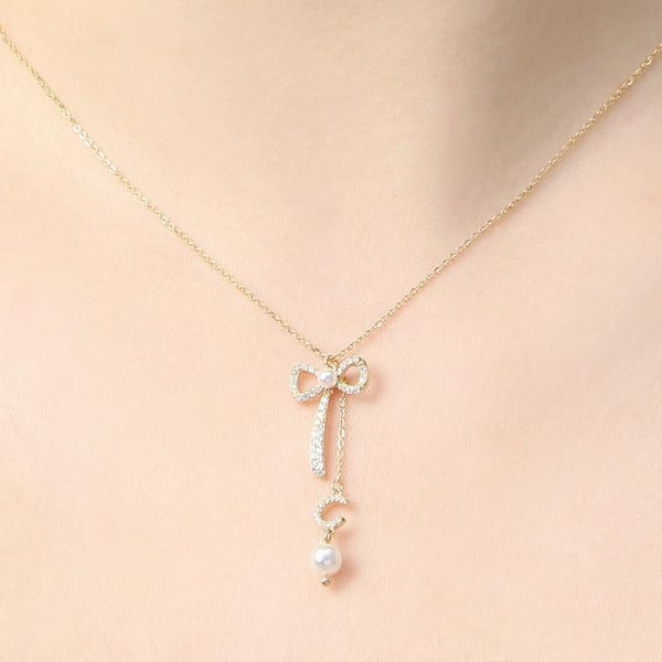 KATYALPHA Shopping Jewelry Silver925 Gold Plated Ribbon Pearl Necklace