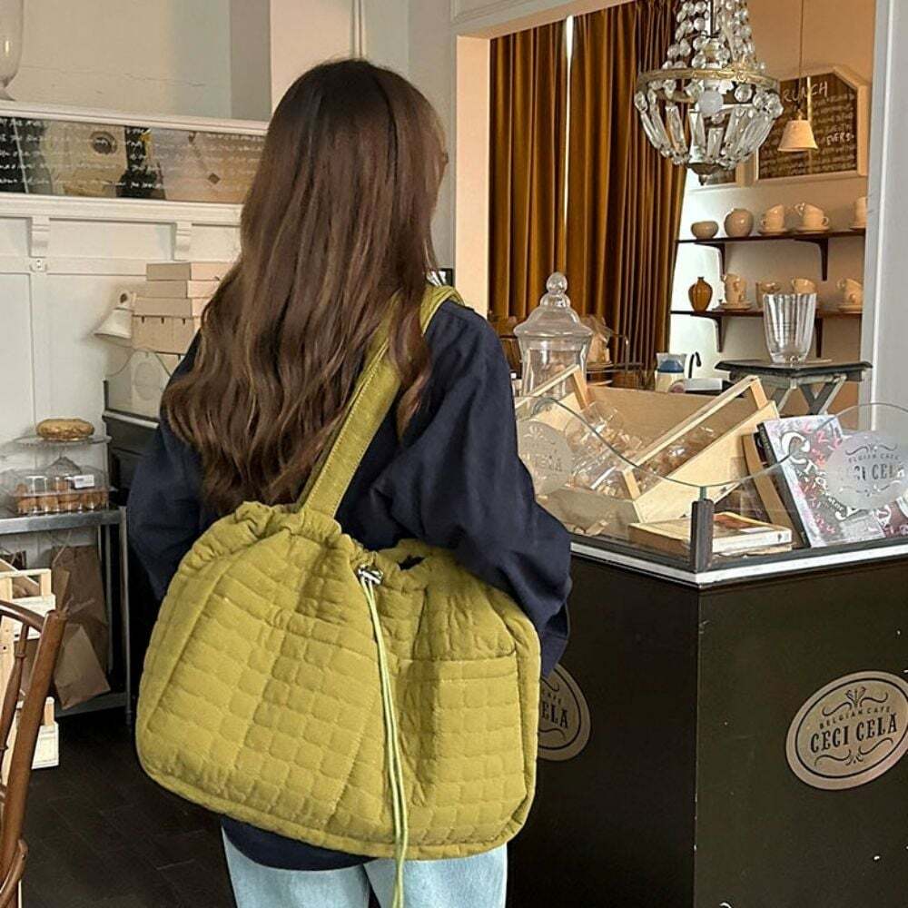 Eco bag Canvas bag Big size Quilting string shoulder bag Shopper bag