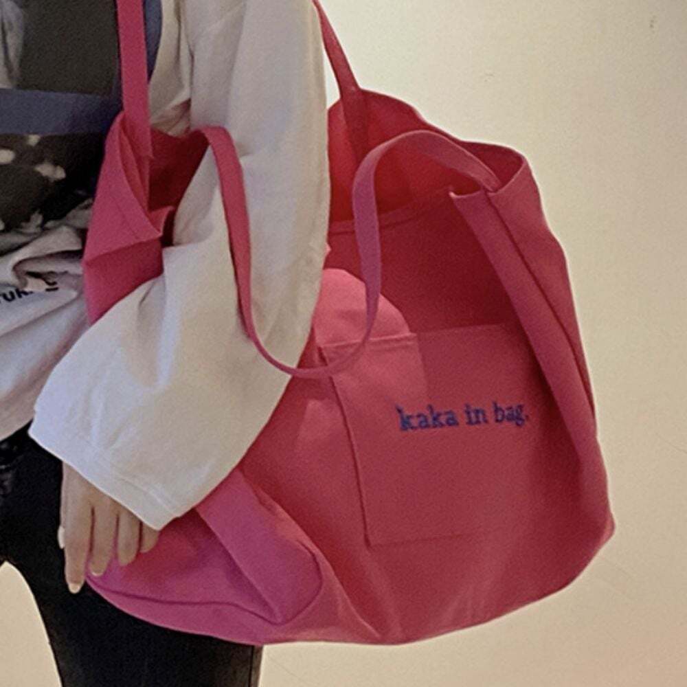 Canvas Eco Bag Casual Women's Pocket Lettering Market Style