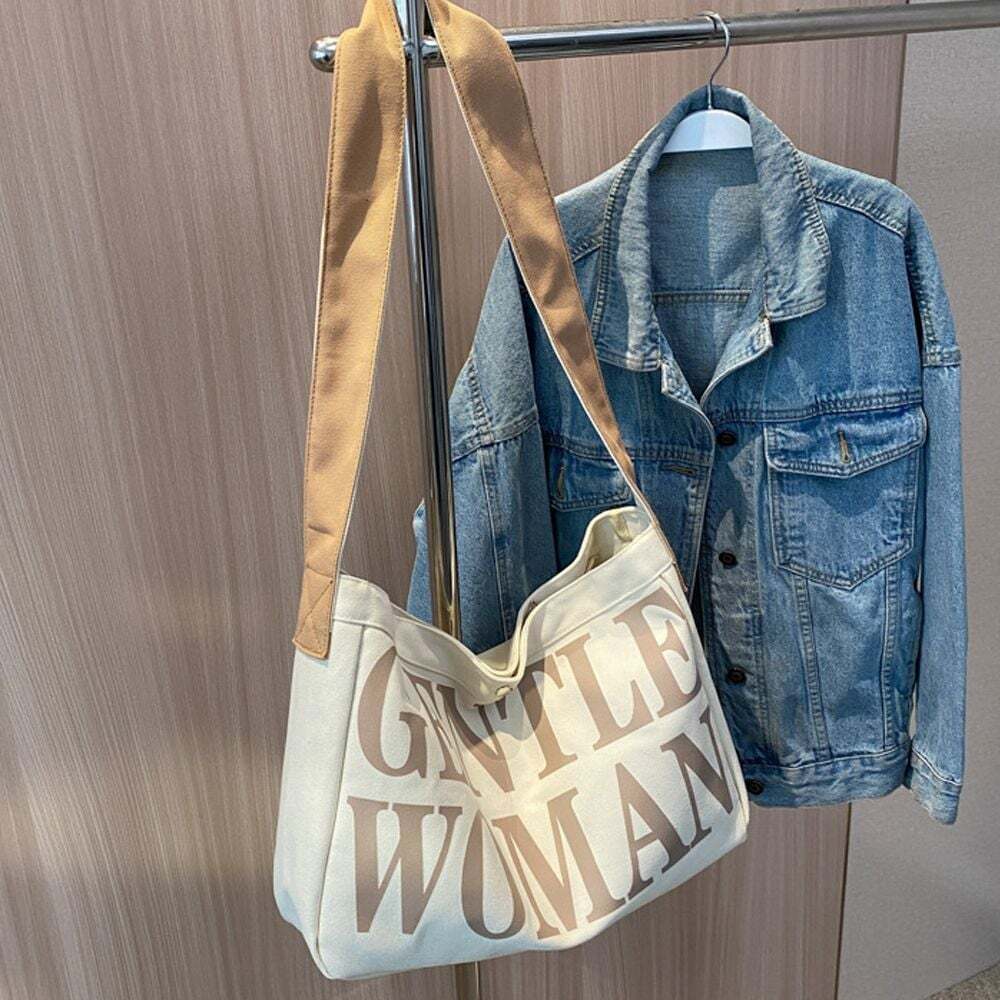 Eco Bag Canvas Bag Stylishhouse Women Daily Shoulder Bags College Travel Beige