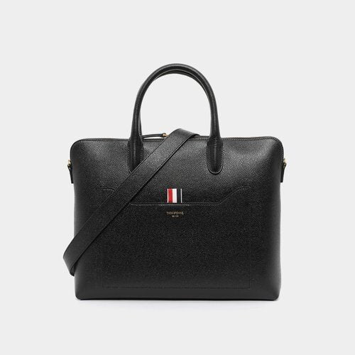 Tom Browne Tom Brown Three Stripe Classic Pebble Grain Leather Men's Briefcase MAG444A 00198 0017210