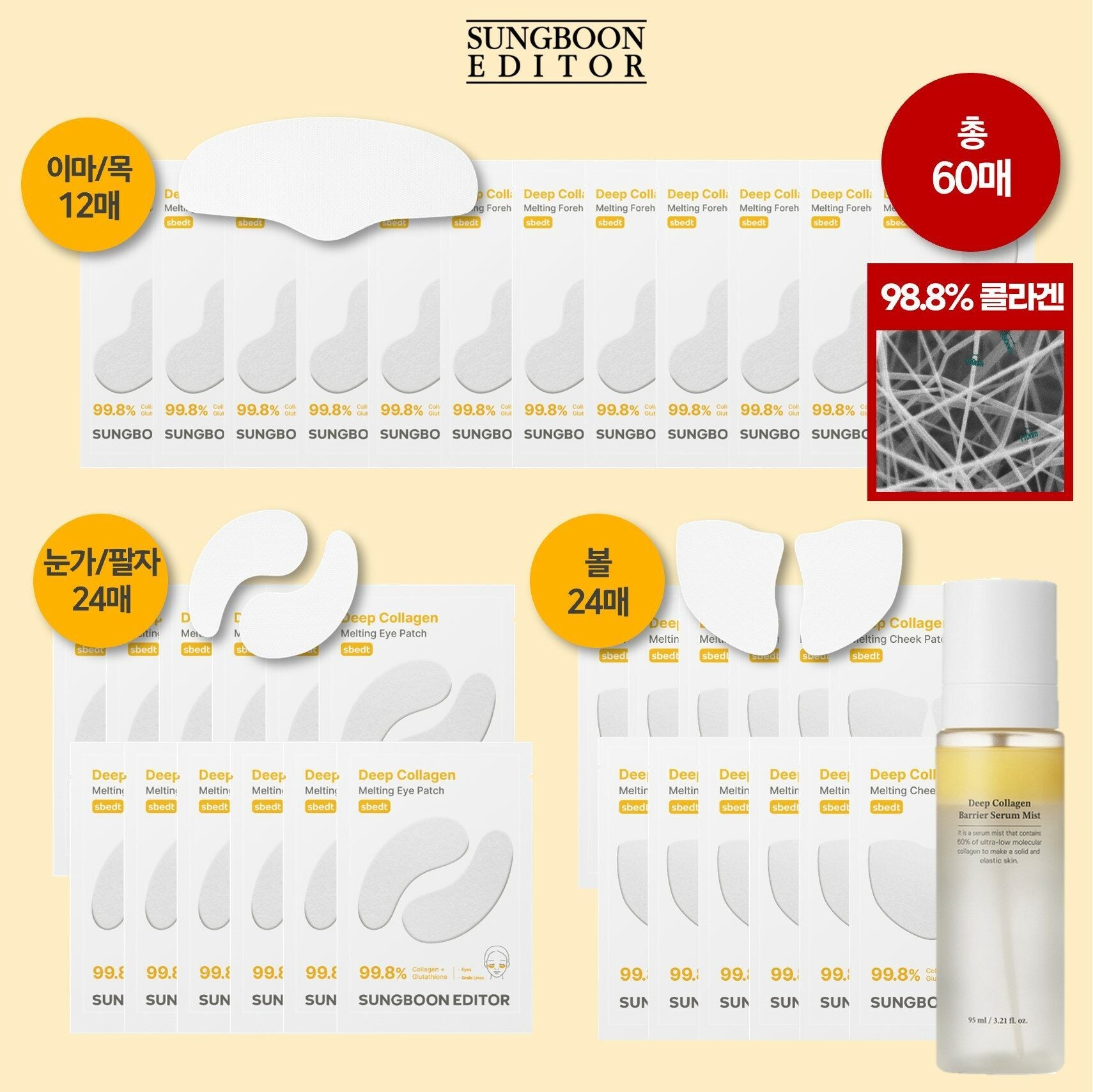 DeepCollagen Melting Patch Set (Eye Area/Wrinkles 24pcs+Cheeks 24pcs+Forehead/Neck 12pcs+Spray1)