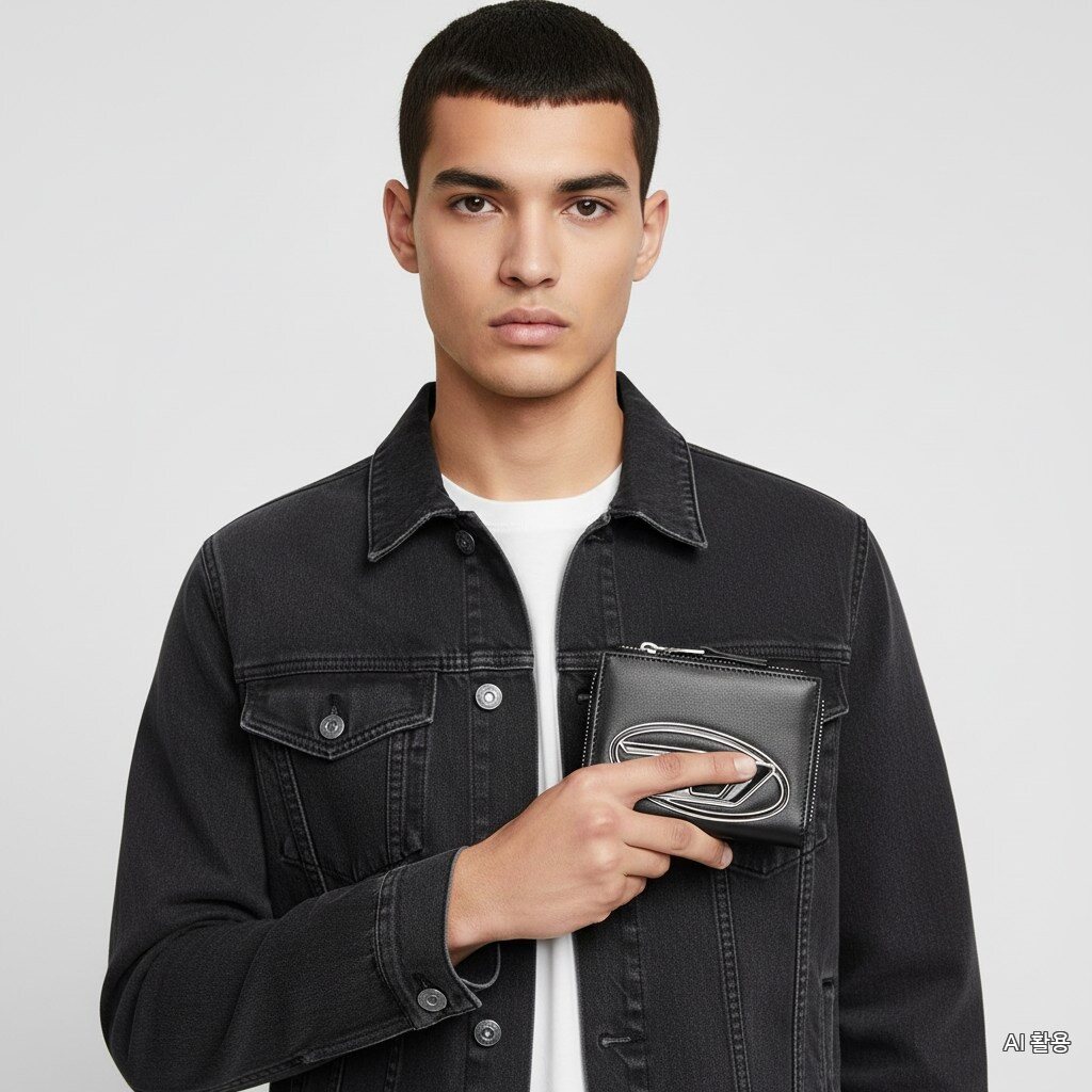 Diesel 26SS 1DR Bifold Zipper 2 Wallet Black X0988