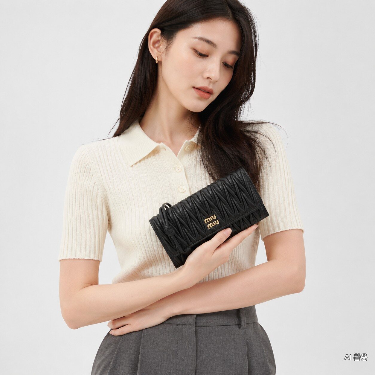 Miu Miu Matelassé Nappa Black Long Wallet 5MT025
