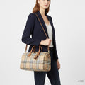 Burberry women vintage check medium bowling bag beige