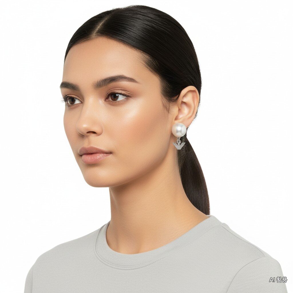 Emporio Armani Pasegra Ni Eagle Logo Pearl Stud Silver