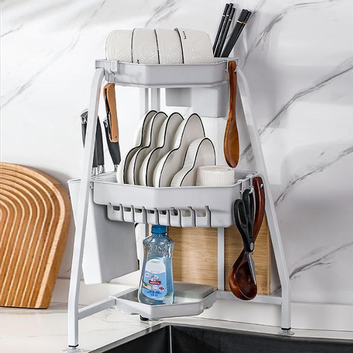SCHONEWEATHER Sink Drying Rack 3 Tier Drain Corner White Sink Shelf Sink Holder (45792685)