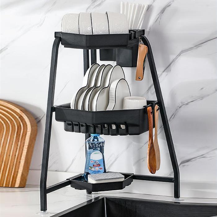 S&HOne Sink Drying Rack 3- Tier Water Drain Corner Sink Shelf Sink Holder (45792906)