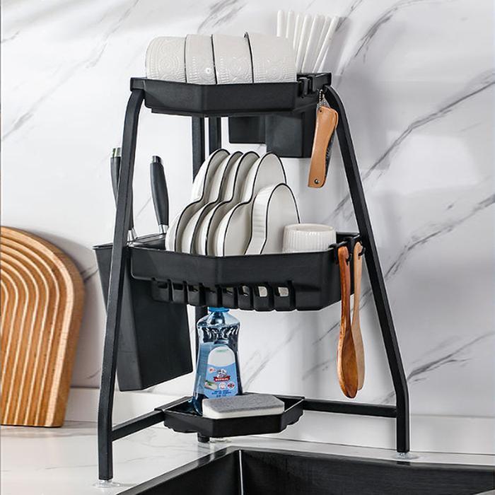 S Holdings One Suction Drying Rack 3 Tier Water Drain Corner Black Sink Shelf Sink Holder (45792907)