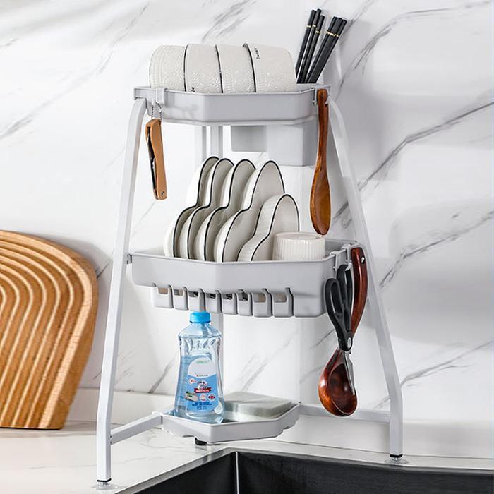 SH1CN dish drying rack 3-tier water drip corner utensil holder sink bracket (45792909)