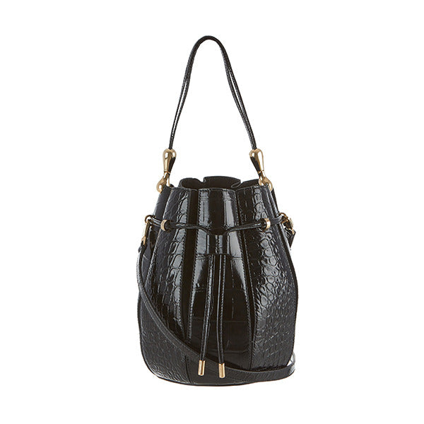Ferragamo 216130 770470 logo crocodile embossed medium bucket shoulder bag