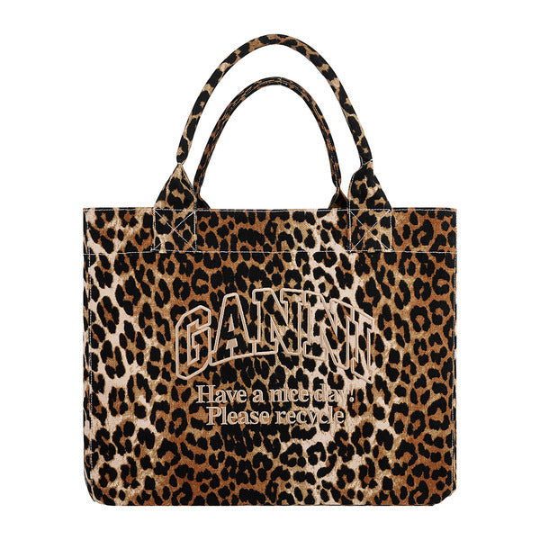 Ganni A5822 943 Leopard Print Easy XXL Shopper Bag Towtback