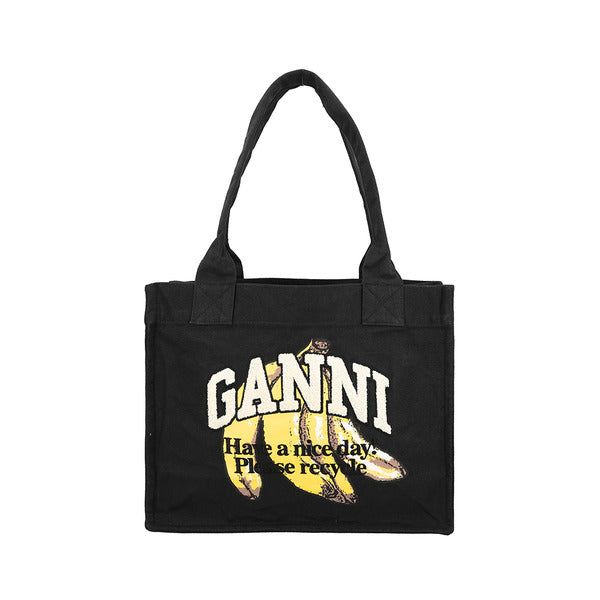 Ganni A6897 099 banana logo easy large shopper tote bag