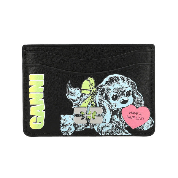 Ganni A7035 099 puppy logo bow card wallet