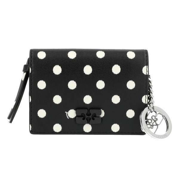 Ganni B3010009 099 dot print logo bow flap card wallet