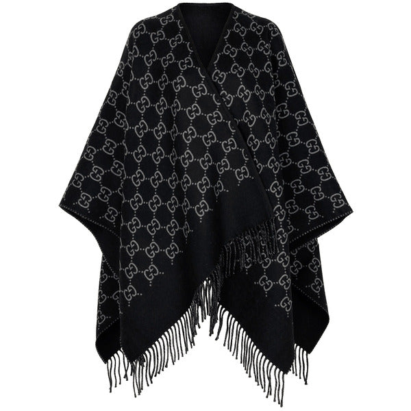 GUCCI GG Jacquard Wool Black Women's Cape 817831 3G200 1063
