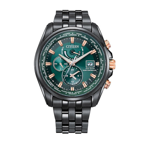 Citizen AT9128-87X perpetual alarm world time Eco-Drive men's metal watch