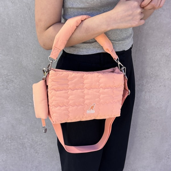 Kangol quilted mini tote bag 3993 peach pink crossbody slingback
