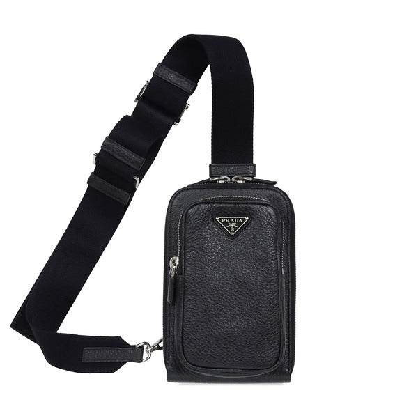 Prada triangular logo phone holder black male crossbody bag 2ZH195 2BBE F0002