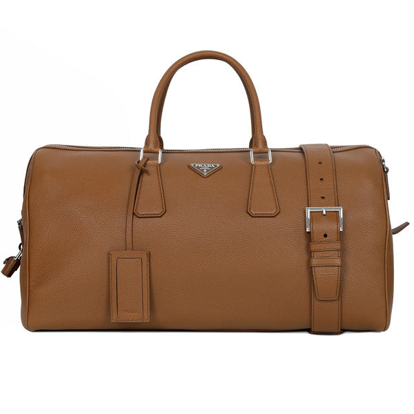 Prada triangular logo cognac men's duffle bag 2VC048 2BBE F0046