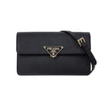 Prada Triangle Logo Saffiano Mini Black Women Shoulder Bag 1BD386 NZV F0002