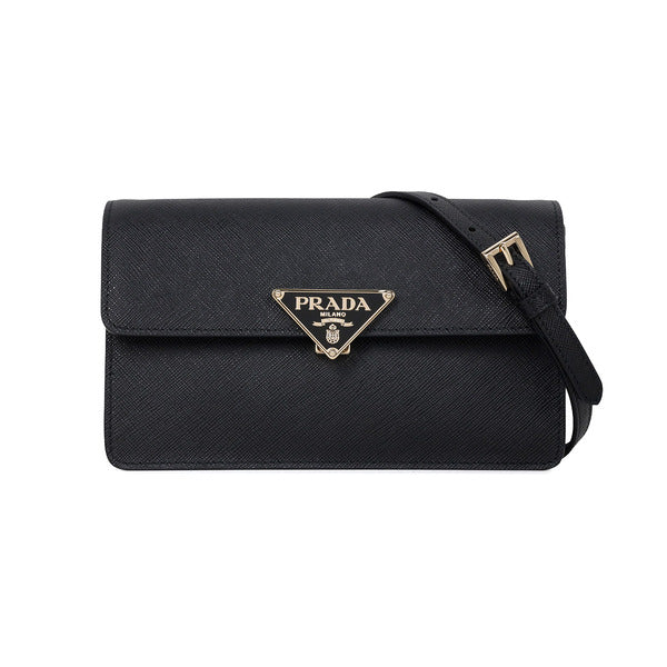 Prada Triangle Logo Saffiano Mini Black Women Shoulder Bag 1BD386 NZV F0002
