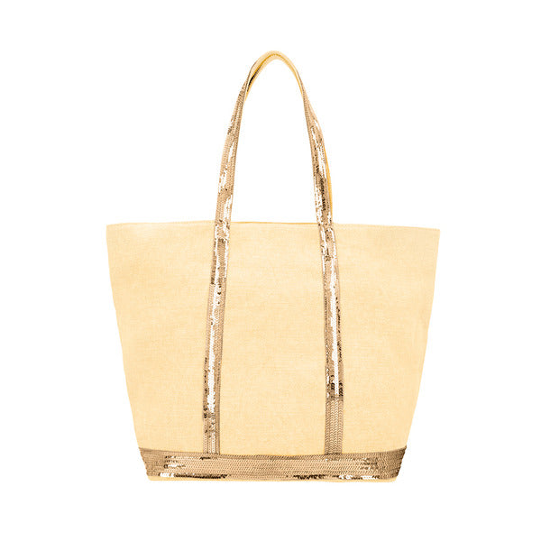 Vanessa Bruno 0PVE31 V40409 222 Cabas Sequin Linen Zipper Tote Bag Large L