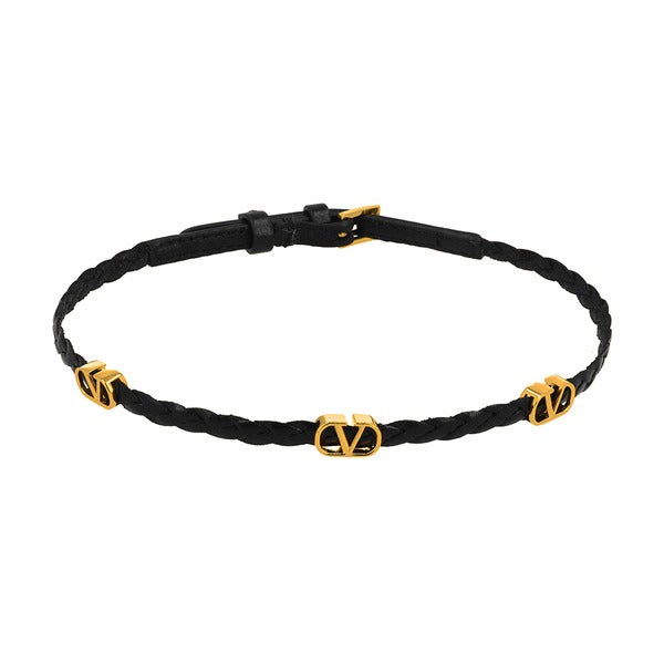 Valentino braided leather necklace with Garavani V logo (J0X75 NO)