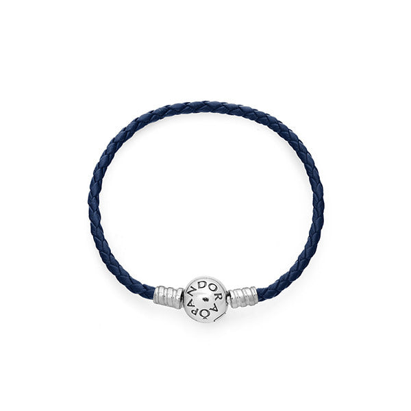 Pandora Moment Round Classy Blue Blade Leather Bracelet