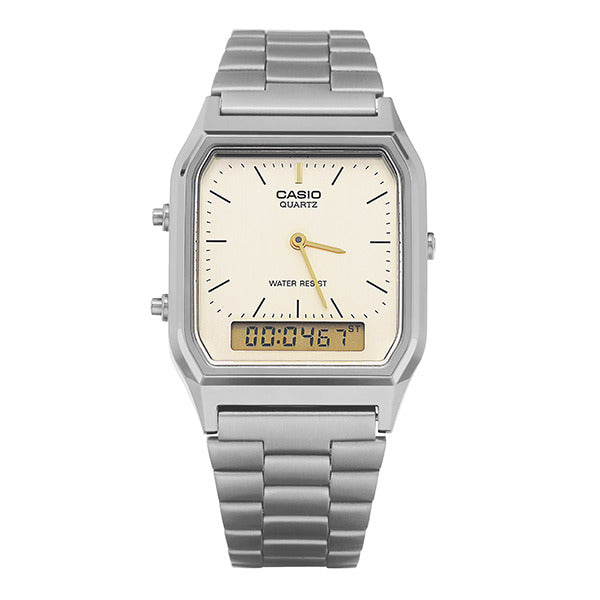 Casio AQ-230GG-9ADF (AQ-230GG-9A) analog digital square vintage retro shared metal watch