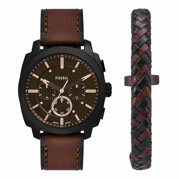 Pasal FS6102SET Machine Chronograph Bracelet Set Men Leather Watch